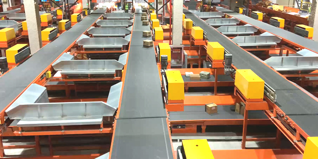 Low speed heavy duty swing arm sorting line