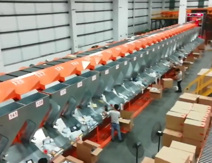 GINFON Group Co., LTD. Single row Double Layer Cross Belt sorter System Project